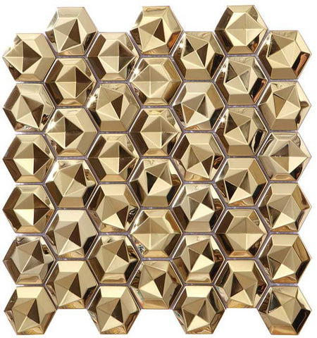 Gold Hexagon 3D Mosaic Sheet Tile Design