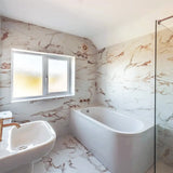 Orca Ash Matt White and Gold Marble Effect Tiles in Bathroom 2