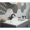 640_view05_1600Amsterdam Matt Hexagon Monochrome Décor Pattern Wall and Floor Tile on Bathroom Wall Behind Sink, Mixed with the Matching Plain White Hexagon Tiles