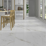 Gentle Gold Goss White Marble Effect 60x60cm Tiles in Kitchen
