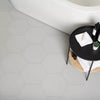 Amsterdam Hexagon Matt Grey Porcelain Wall and Floor Tile on Bathroom Floor