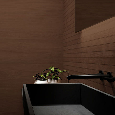 Arden XL Lined Coco Dark Brown Wood Effect 120x60cm Ceramic Wall Tile in Bathroom