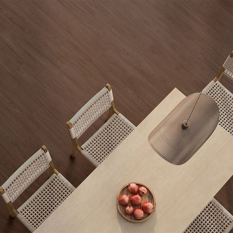 Arden XL Wood Effect Coco Dark Brown 120x20cm Porcelain Floor Tile in Kitchen