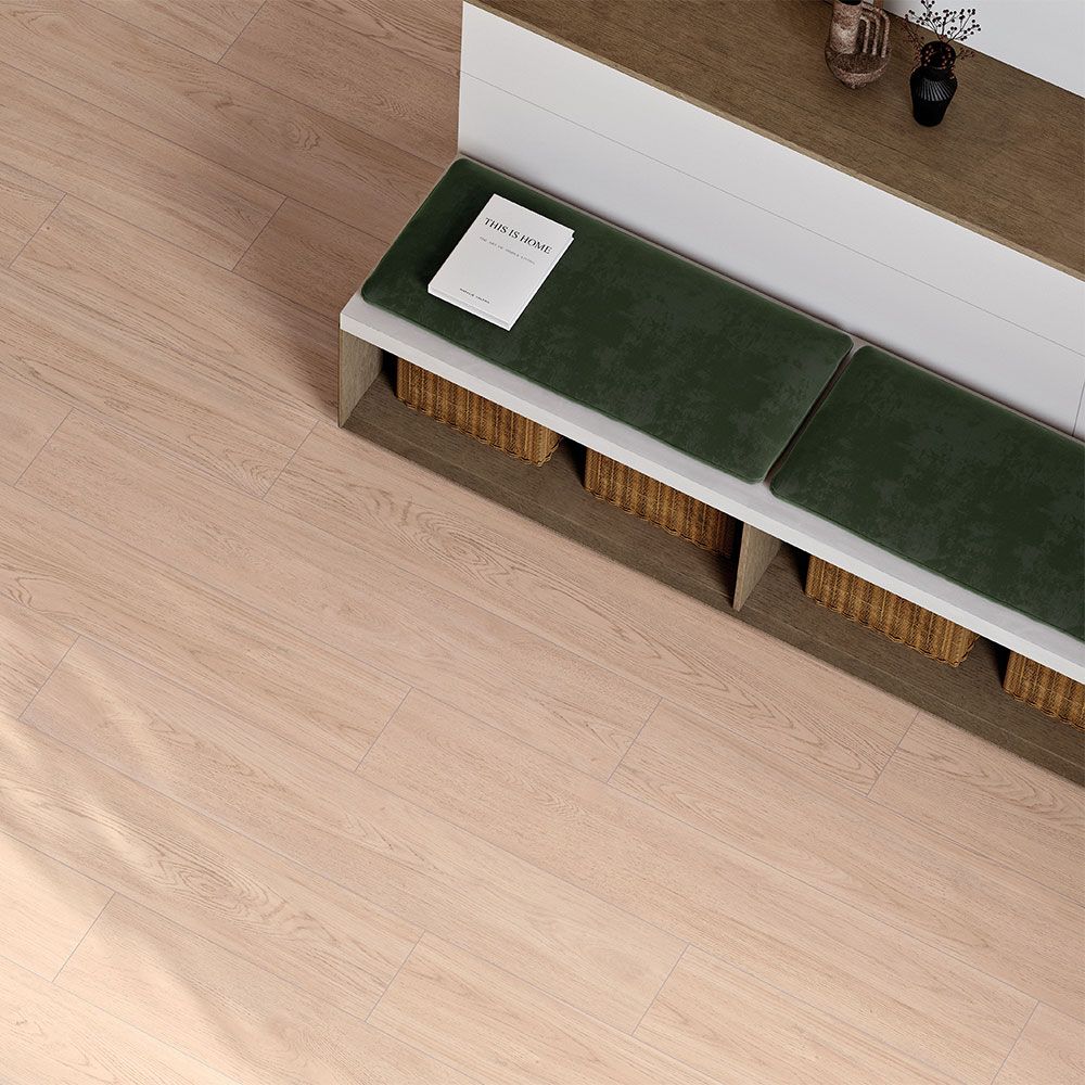 Arden XL Wood Effect Light Blonde 120x20cm Porcelain Floor Tile in Kitchen