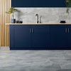 Ark Slate Cloud Grey Stone Effect 30x60cm Porcelain Wall and Floor Tile in Kitchen with Blue Kitchen Features