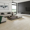 Ark Slate Ivory Honeycomb Stone Effect 30x60cm Porcelain Wall and Floor Tile on Floor in Open Plan living room with dark grey tv cabniet