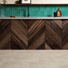 Ark Slate Ivory Honeycomb Stone Effect 30x60cm Porcelain Wall and Floor Tile on Kitchen Floor, Kitchen with dark oak features and blue metro tiles