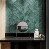 Artisan Oasis Green Bevelled Speckle Gloss Ceramic Subway Metro 100x300mm Wall Tile on Bathroom Wall