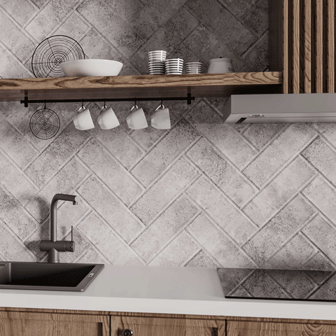 Artisan Oasis Grey Bevelled Speckle Gloss Ceramic Subway Metro 100x300mm Wall Tile