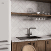 Artisan Oasis White Bevelled Speckle Gloss Ceramic Subway Metro 100x300mm Wall Tile on Kitchen Wall