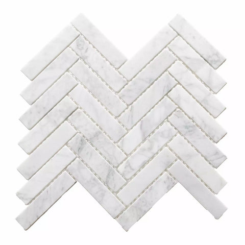 Authentic Marble White and Grey Herringbone Wall and Floor Mosaic Tile Product Photo 1