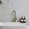Authentic Marble White and Grey Herringbone Wall and Floor Mosaic Tile as Bathroom Splash back Behind Bath Wall