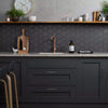 Avatar Matt Deep Black Hexagon Porcelain Wall and Floor Tile in Kitchen used as a splashback image 2