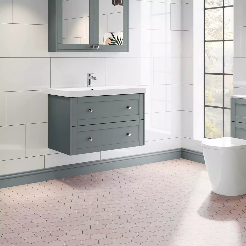 Avatar Matt Rose Pink Hexagon Porcelain Wall and Floor Tile on Bathroom Floor with White Wall Tiles