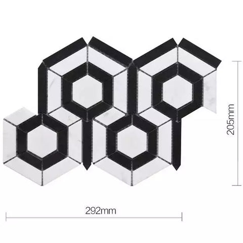 Bordou White and Black Authentic Marble Wall and Floor Mosaic Tile Product Photo