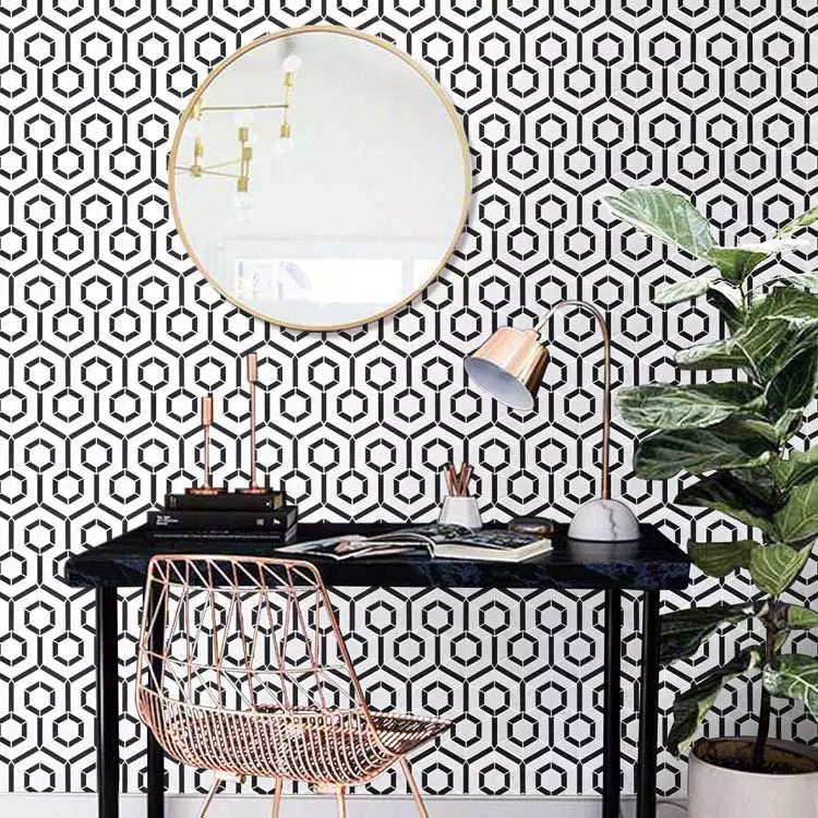 Bordou White and Black Authentic Marble Wall and Floor Mosaic Tile as Office Feature Wall
