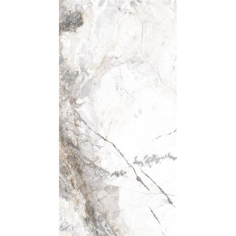 White Marble Effect Tile with Heavy Grey Veining on a Large Format 600x1200mm Porcelain Tile Slab