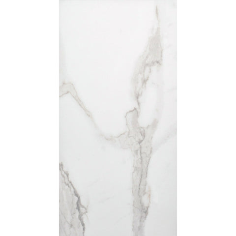 Soft White Marble Effect with Gentle Grey Veining on 60x30cm Gloss Marble Effect Tile