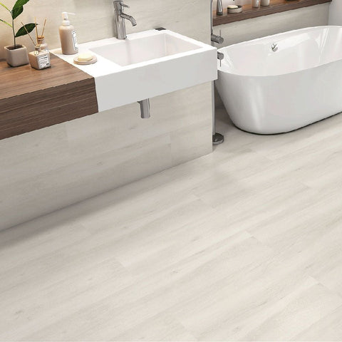Choo Off White Porcelain Wood Effect 15x58cm Wall and Floor Tile in Bathroom