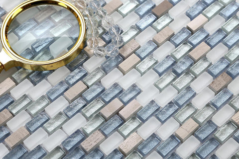 Costal Blue Brick Mosaic Wall Tile Product Photo 2