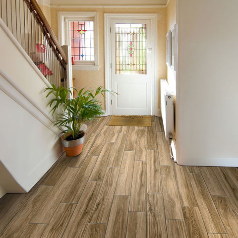 Dream Testament Brown Wood Effect 7.5x20cm Floor Tile in Entrance