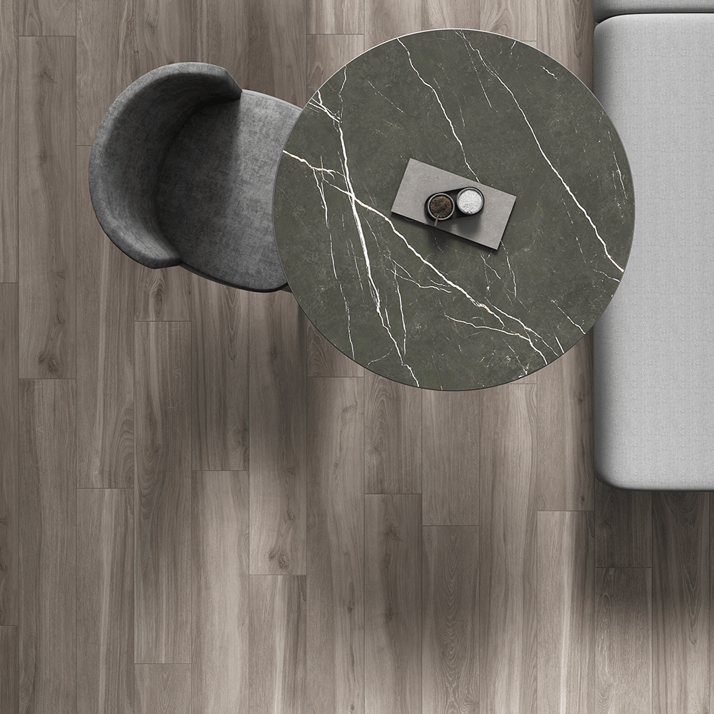 Dream Testament Cloud Grey XL Wood Effect 120x20cm Floor Tile in Living Room
