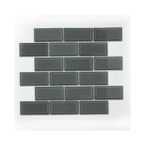 Emerald Green Grey Bevelled Metro Ceramic Mosaic Wall Tile Product Photo 1