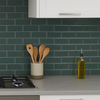 Emerald Green Grey Bevelled Metro Ceramic Mosaic Wall Tile as Kitchen Splashback