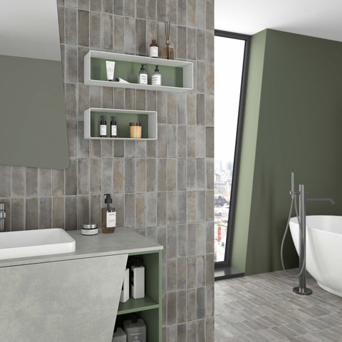 Enrichio Rustic Grey Stone Effect 18x6cm Wall and Floor Tile in Bathroom