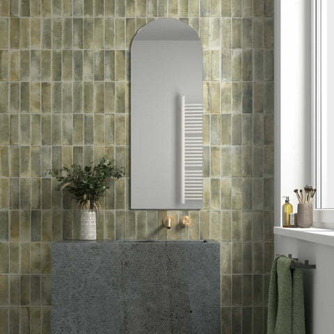 Enrichio Washed Emerald Green Stone Effect 18x6cm Wall and Floor Tile In Bathroom