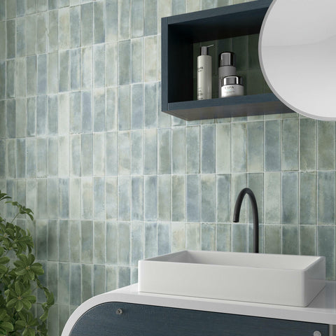 Enrichio Washed Lake Blue Stone Effect 18x6cm Wall and Floor Tile in Bathroom