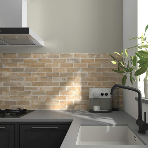 Enrichio Yellow Brick Stone Effect 18x6cm Wall and Floor Tile in Kitchen