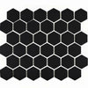 Hexagonal black tiles arranged in a pattern on a white background