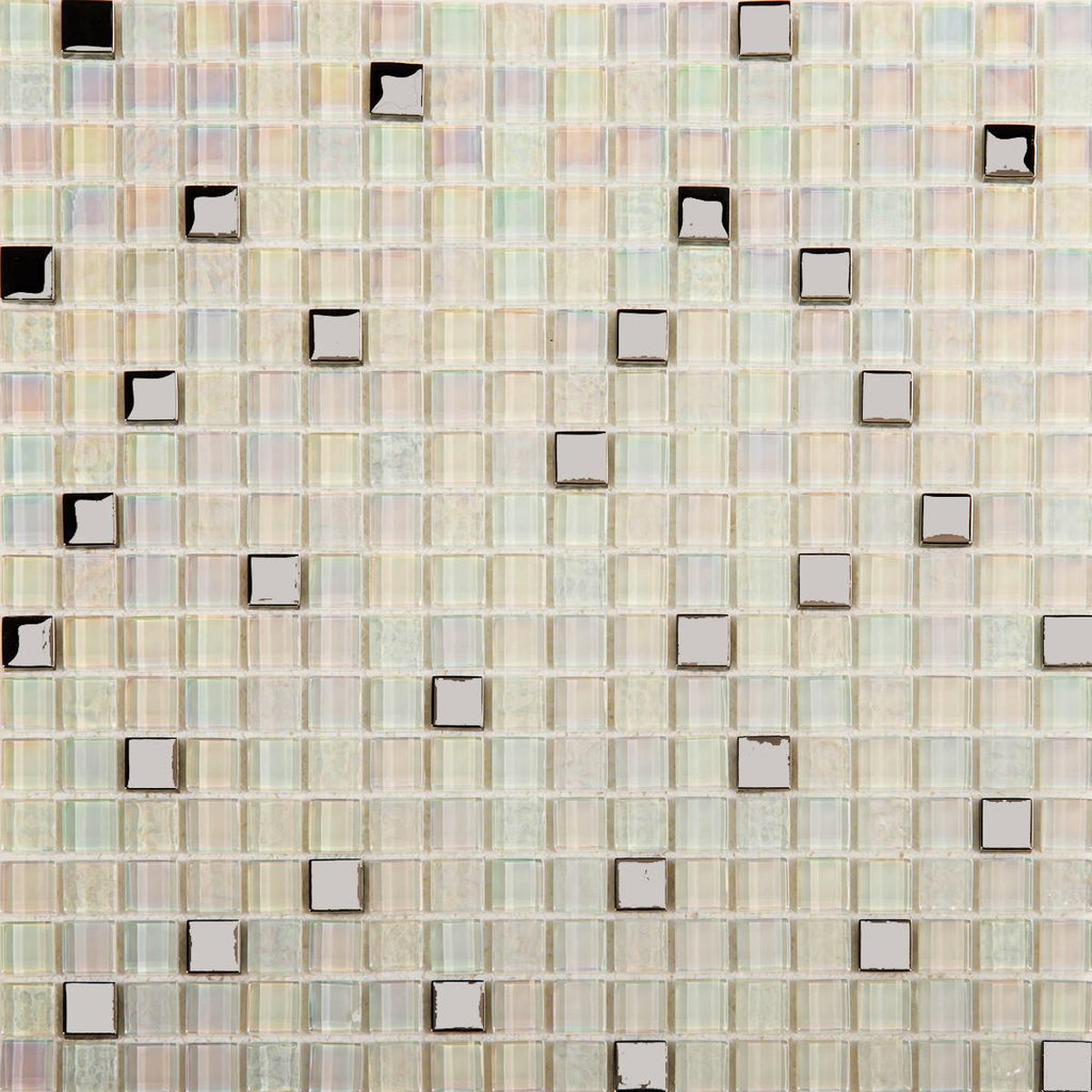 Fairy White Shimmer Glass Square Mosaic Wall Tile Product Photo 1