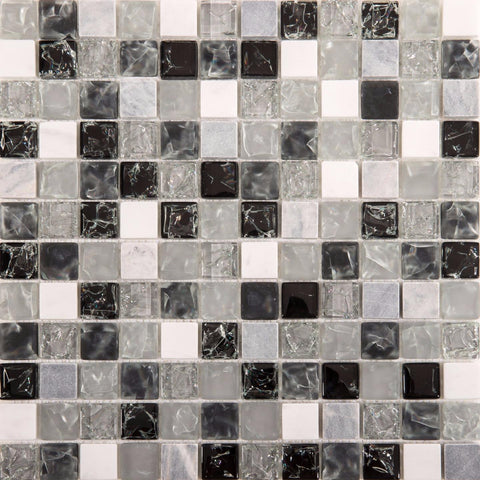 Galactic Grey, Black, and White Glass and Stone Mosaic Wall Tile Product Photo 1