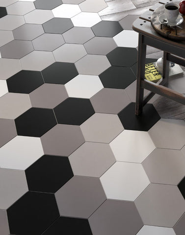 Galaxy Hexagon Sky White Porcelain 201x201mm Wall and Floor Tile on Floor