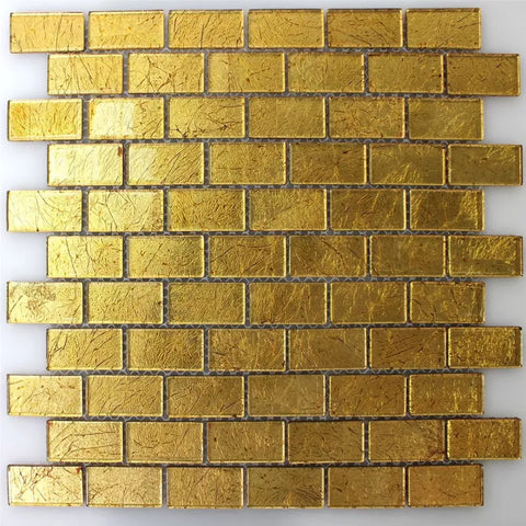 Golden Brick Gold Glass Mosaic Wall Tile Product Photo 1