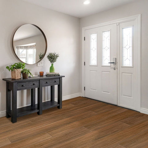 Herare XL Brunette Brown Wood Effect 120x20cm Floor Tile in Hallway