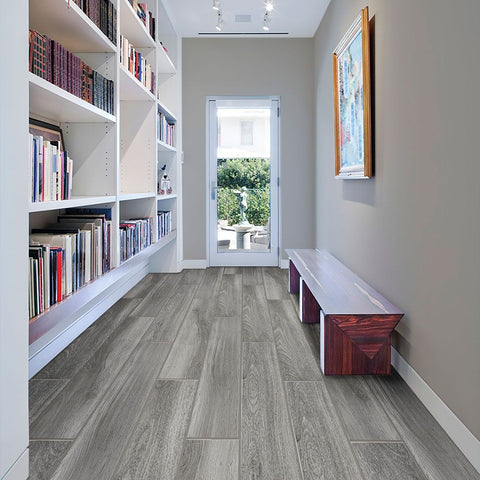 Herare XL Wood Effect Stone Grey 120x20cm Floor Tile in Hallway