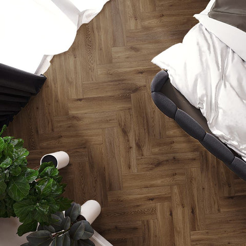 Heritage Classic Deep Brown Wood Effect 15x60cm Porcelain Wall and Floor Tile in Bedroom