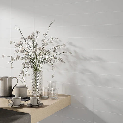 Jasper White Matt Flat Metro Subway Ceramic Wall 100x300mm Tile on Wall