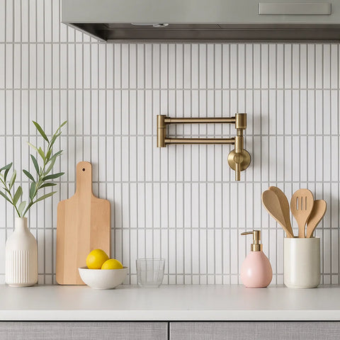 Linea Arlo Bianca White Rectangle Mosaic Porcelain Wall Tile as Kitchen Splashback