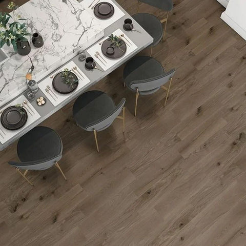 Mès Coco Brown Wood Effect Porcelain 58x15cm Wall and Floor Tile in Kitchen