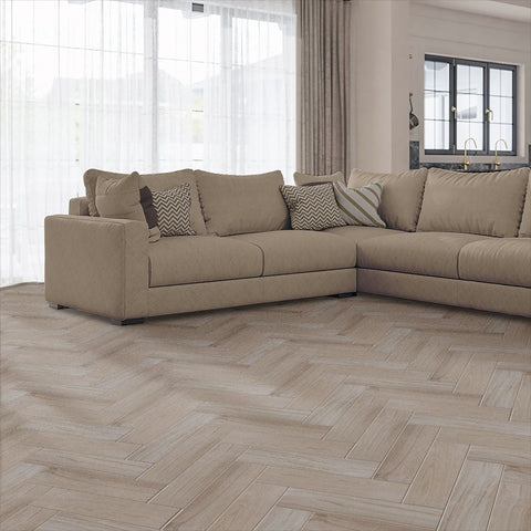 Mès Wood Effect Blonde Oak Porcelain 58x15cm Wall and Floor Tile in Living Room