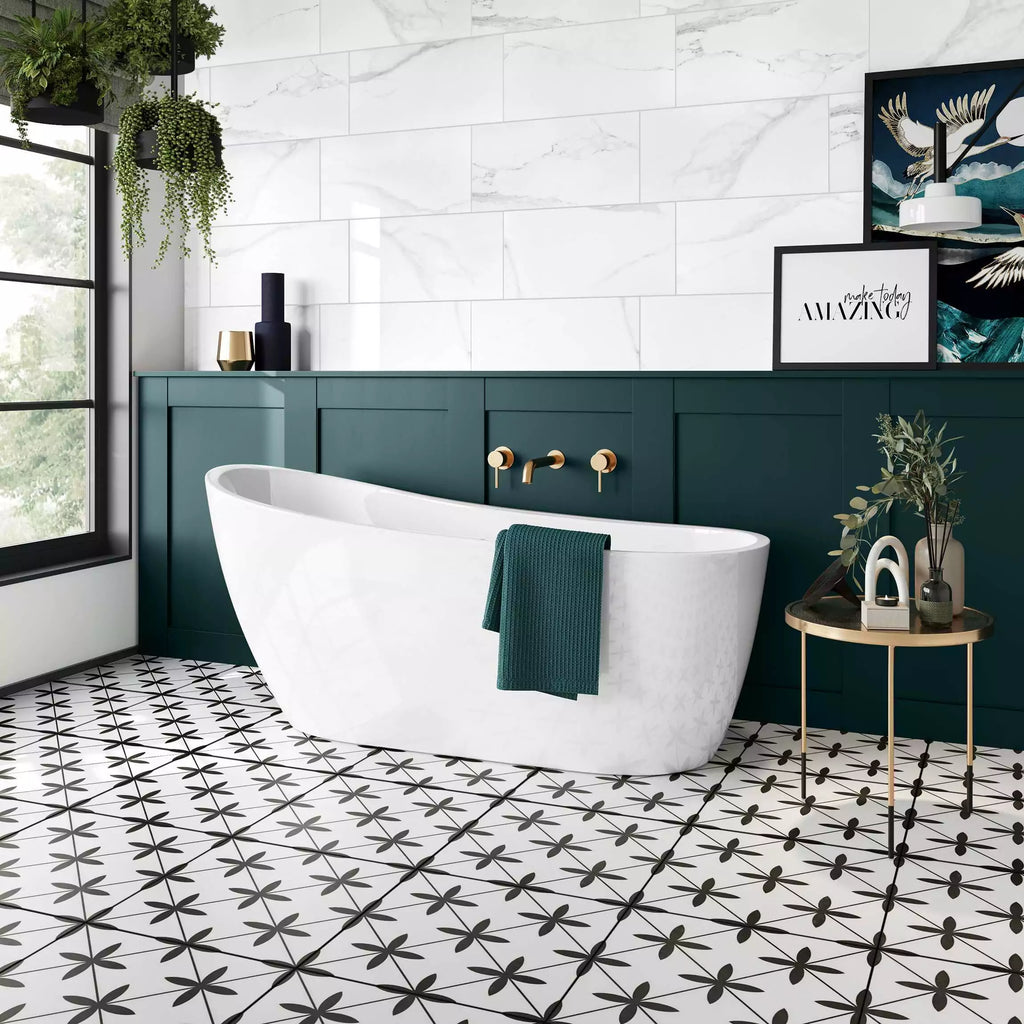 Maple White Star Patterned Ceramic Floor 450x450mm Tile on Bathroom Floor