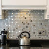 Metallic Mirror Mosaic with Frosted and Sparkle Glitter Glass Silver Square Mosaic Wall Tile on Wall as Kitchen Splashback