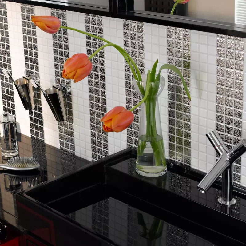 Metallica Lava Silver Textured Square Mosaic Wall Tile in Bathroom