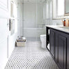 Meteorite Hexagon Authentic White and Grey Marble Mosaic Wall and Floor Tile on Bathroom Floor
