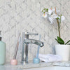 Meteorite Hexagon Authentic White and Grey Marble Mosaic Wall and Floor Tile Close up 2