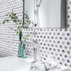 Meteorite Hexagon Authentic White and Grey Marble Mosaic Wall and Floor Tile on Bathroom Wall as feature wall behind sink